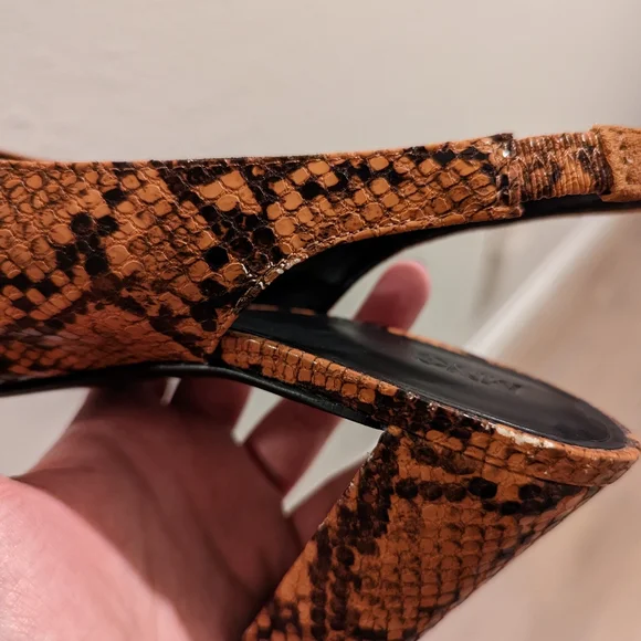 Mango Faux Snakeskin Suede Slingback Heels Size US 9.5 Cognac - Picture 15 of 15
